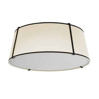 Plafonnier affleuré Trapezoid de Dainolite avec abat-jour cylindrique effilé noir et crème qui diffuse la lumière, tissu blanc et 4 ampoules