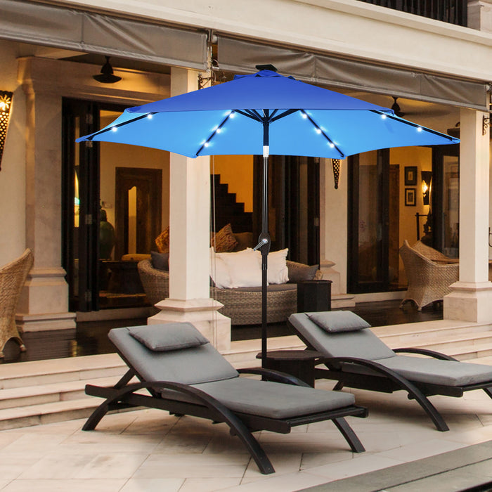 Costway Parasol de marche solaire LED de 9 pieds avec reglage d'inclinaison et manivelle, bleu