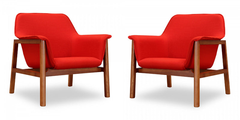 Fauteuil d’appoint Miller style milieu du siecle en tissu lin orange brule – Lot de 2