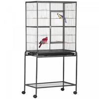 Cage A Oiseaux Portable Avec 4 Mangeoires Et 4 Perchoirs Pratique 81 X 48 X 163 Cm Noir Et Gris