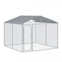 Pawhut Chenil D'exterieur Pour Chien En Metal, Enclos Niche Parc Pour Animaux De Compagnie Avec Serr