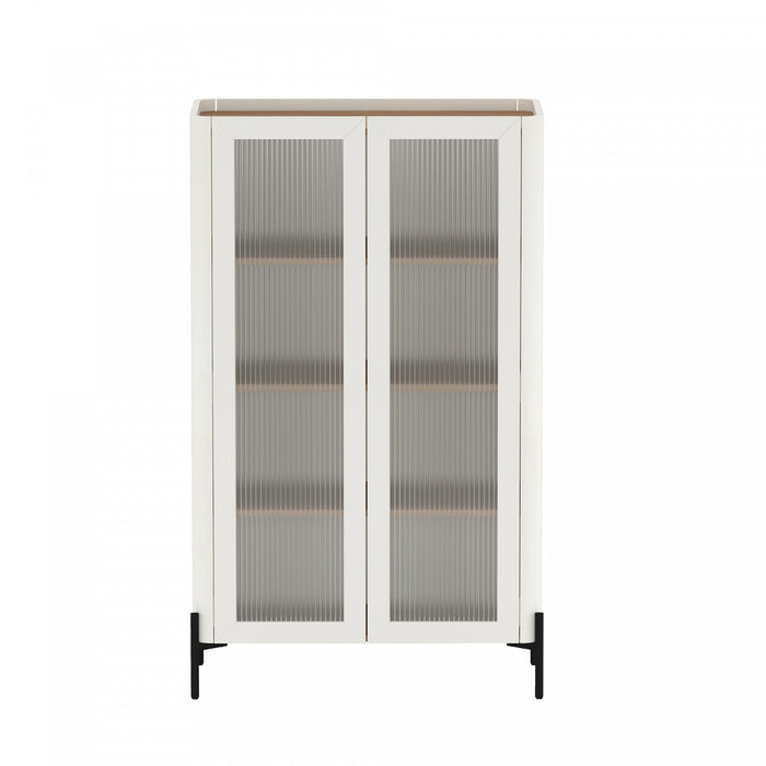 Armoire bibliotheque moderne Abbey 32\" en verre trempe, erable et blanc casse (4 etageres)