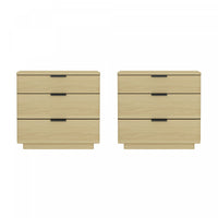  Table de nuit moderne Payton 66 cm en chene naturel (3 tiroirs) - Lot de 2