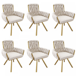 Chaises de salle a manger pivotantes Timothy en velours avec revetement capitonne et pieds en metal dore, lot de 6