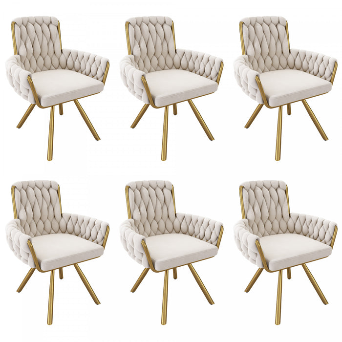 Chaises de salle a manger pivotantes Timothy en velours avec revetement capitonne et pieds en metal dore, lot de 6