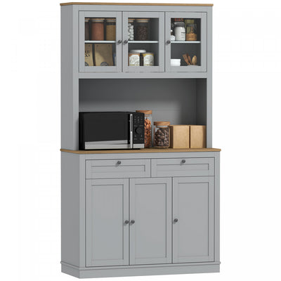 HOMCOM 71" Pantry Cabinet w/ Microwave Space Buffet w/ Hutch Grey