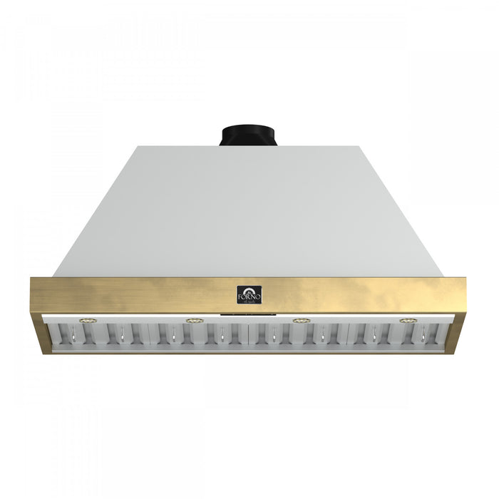 Hotte murale Vittorio de 48 po, blanc avec garniture en laiton antique,-FRHWM5078-48BLK