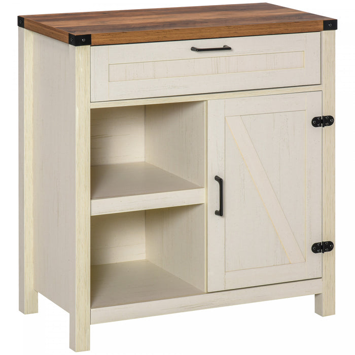 HOMCOM Buffet de ferme rustique avec porte de grange, blanc vieilli