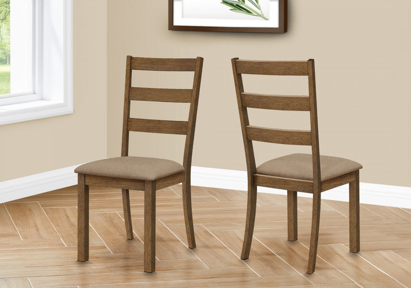 Ensemble de 2 chaises de salle à manger de style transitionnel avec tissu brun et pattes en bois noyer pour la cuisine et la salle à manger