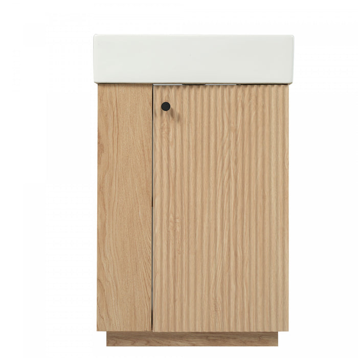 Evelyn Meuble-Lavabo Moderne avec Vasque en Ceramique et Rangement Intelligent, Naturel