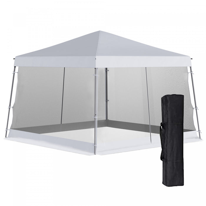 Outsunny 141.75\"l X 141.75\"l Tonnelle Barnum Automatique Pop-up Gazebo Pliable Exterieur Jardin 4 Moustiquaires Amovibles 2 Zippees Blanc