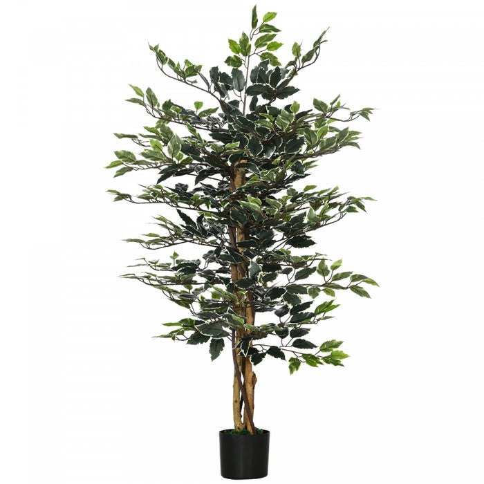 HOMCOM Ficus artificiel panache de 4,5 pi pour interieur exterieur, vert