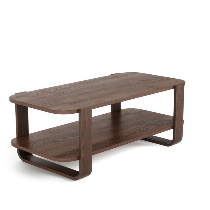 Table à café moderne Bellwood de Umbra en bois massif avec tablette - noyer vieilli