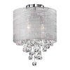 Plafonnier affleuré Tahnee de Dainolite en cristal, avec abat-jour en organza argenté et gris, fini chromé poli et 2 ampoules