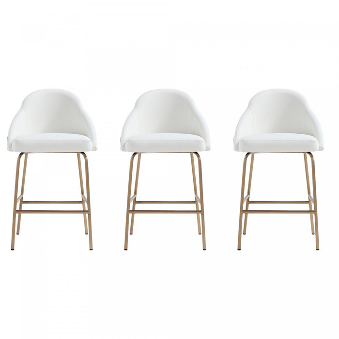 Tabouret de comptoir moderne en metal et tissu Gracie, blanc et or - Lot de 3