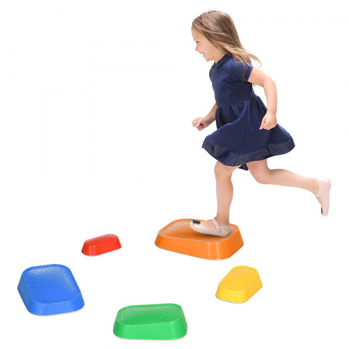 Outsunny 5 Pieces D'equilibre Pour Enfants, Parcours D'obstacles, Jeu Sensoriel, Pierres De Riviere, Jeux D'interieur Et D'exterieur Pour 3 A 8 Ans, Empilables