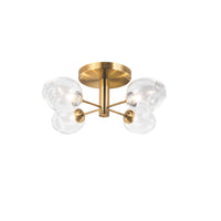 Plafonnier semi-affleuré Abii de Dainolite en verre transparent, avec fini bronze rétro et 4 ampoules