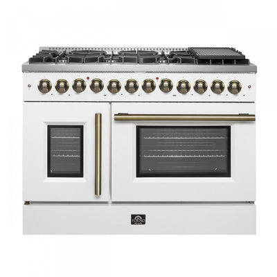 Forno Galiano 48" French Door Dual Fuel Range,White, 6.58 cu.ft. Double Ovens-FFSGS6356-48WHT | Cuisiniere a double combustible Galiano de 48 po, blanche, doubles fours de 6,58 pi³ – FFSGS6356-48WHT