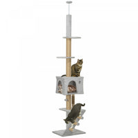 Pawhut Arbre A Chat Du Sol Au Plafond Pour Grands Chats Adultes, Tour A Chat Reglable En Hauteur De