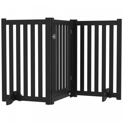 Pawhut Foldable Dog Gate With Door, 3 Panels Freestanding Pet Gate With Support Feet Indoor Playpen |Pawhut Barriere Pliable Pour Chien Avec Porte, Barriere Autoportante A 3 Panneaux Avec Pieds De Sout
