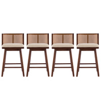  Talia – Lot de 4 tabourets de bar de hauteur comptoir en bois avec dossier en rotin, finition noyer