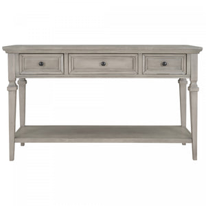 Table Console Sabina En Bois Massif Avec 3 Tiroirs Et Etagere - Gris Patine