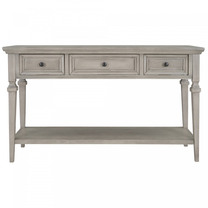 Table Console Sabina En Bois Massif Avec 3 Tiroirs Et Etagere - Gris Patine
