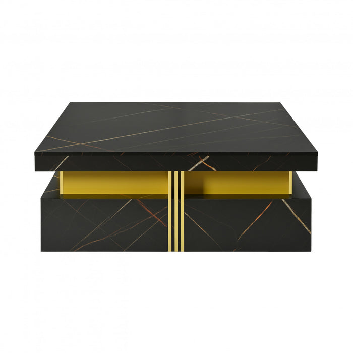 Table Basse Carree Marcia De 43,3\" En Bois Composite Avec Tiroirs De Rangement, Noire