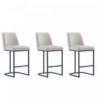 Tabouret de comptoir moderne en metal et tissu Serena, gris clair - Lot de 3