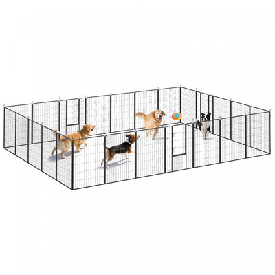 PawHut Dog Playpen, 31.5"W Heavy-Duty Metal Puppy Play Pen, Pet Exercise Fences for Outside and Indoor, DIY Design with Door for Large Dogs, 24 Panels, 44.5"H