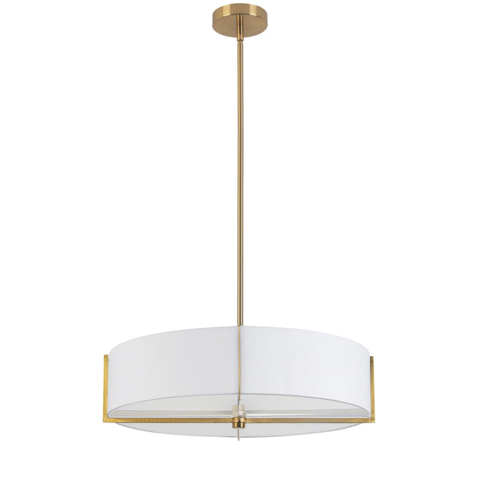 Luminaire suspendu Preston de Dainolite de 21 po de diamètre avec abat-jour blanc, fini laiton vieilli et 4 ampoules