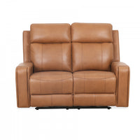  Causeuse inclinable electrique Bellamy de 58 po en cuir assorti avec appuie-tete ajustable et USB - Cognac
