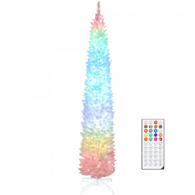 HOMCOM 9ft Christmas Tree with DIY Synchronized LEDs, Xmas Tree, White