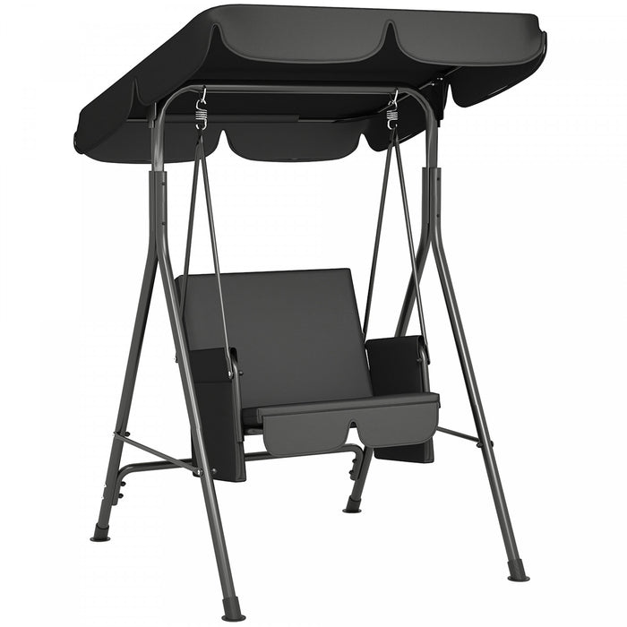 Outsunny Balancoire De Patio 1 Place Avec Auvent Reglable Et Coussins, Noir