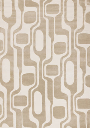 Carpette Leopold beige et crème de style moderne du milieu du 20e siècle - 6 pi 7 po x 9 pi 6 po
