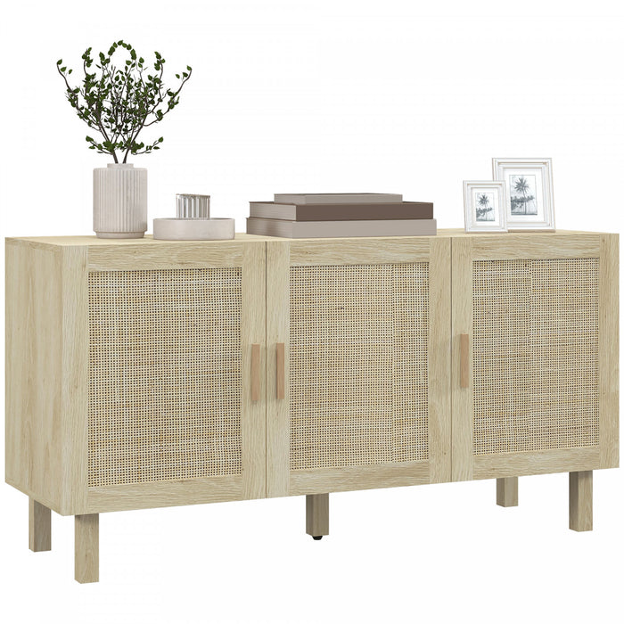 HOMCOM Buffet, meuble bar avec portes en rotin, etageres reglables