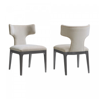 Eloria Mid-Century Modern Chenille Wood Side Chair in Taupe - Set of 2 | Chaise laterale en bois et chenille taupe style milieu du siecle Eloria - Lot de 2