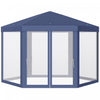 Tonnelle Barnum Tente De Reception Hexagonale 10 MĠ Style Cosy Metal Polyester Impermeabilise Bleu Blanc