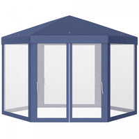 Tonnelle Barnum Tente De Reception Hexagonale 10 MĠ Style Cosy Metal Polyester Impermeabilise Bleu B
