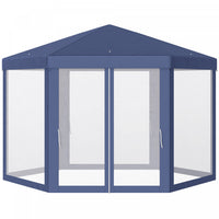 Tonnelle Barnum Tente De Reception Hexagonale 10 MĠ Style Cosy Metal Polyester Impermeabilise Bleu B