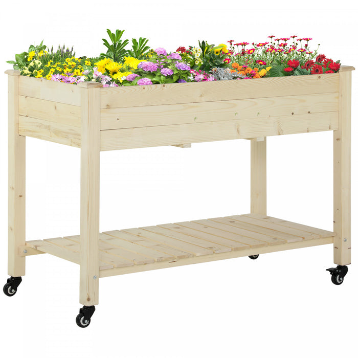 Outsunny Jardiniere Surelevee Surelevee Pour Jardiniere Mobile En Bois Avec Roues Verrouillables, Etagere De Rangement Pour Herbes Et Legumes Terrasse Arriere-cour Balcon Zebrano