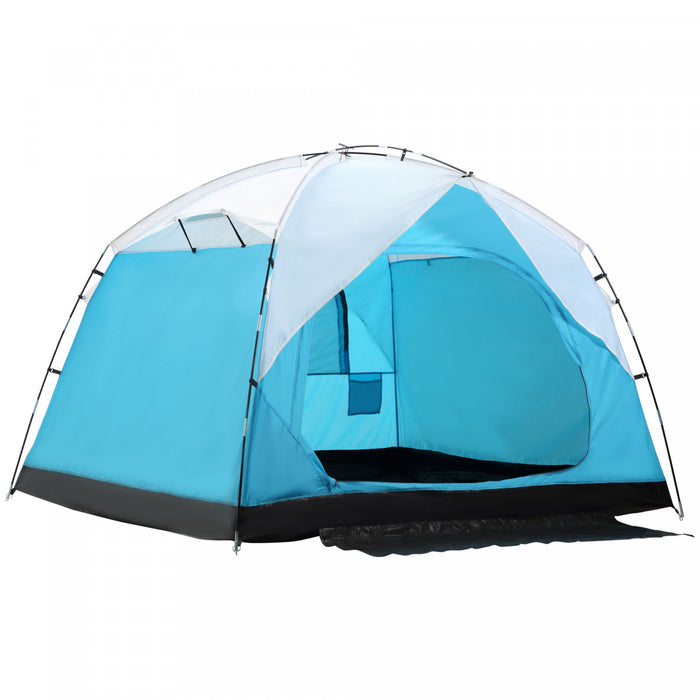 Outsunny Tente De Camping 4 Personnes Avec Portes Fenetres Tente De Randonnee Pour Famille Randonnee Voyage Chasse Pique-nique Bleu Et Gris
