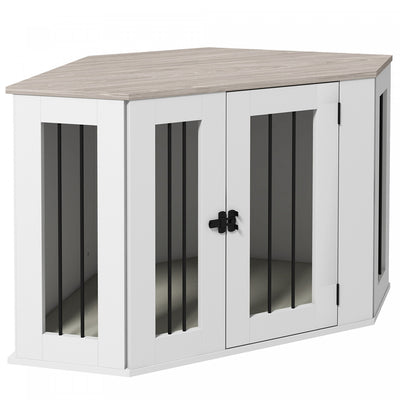 Pawhut Corner Dog Crate Furniture, 41" Dog Crate End Table With Cushion, Door, Lock, Indoor Dog Cage|Pawhut Meuble De Cage Pour Chien, 41po Design D'angle, Porte, Serrure, Cage Pour Chien De Style Mobi