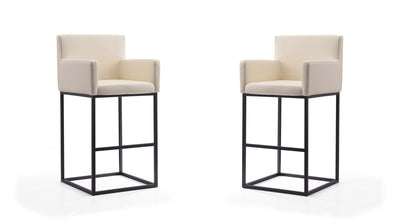 Ambassador Mid-Century Modern Metal Upholstered Barstool in Cream - Set of 2 Bar Stool | Tabouret de bar rembourre en metal style mid-century modern Ambassador, creme – Lot de 2