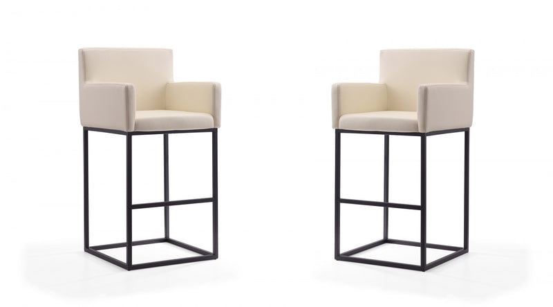 Tabouret de bar rembourre en metal style mid-century modern Ambassador, creme – Lot de 2