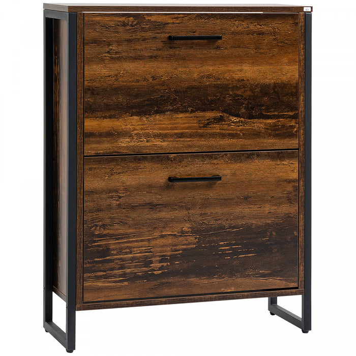 HOMCOM Armoire Chaussures Rustique 2 Portes Rabattables Etagere