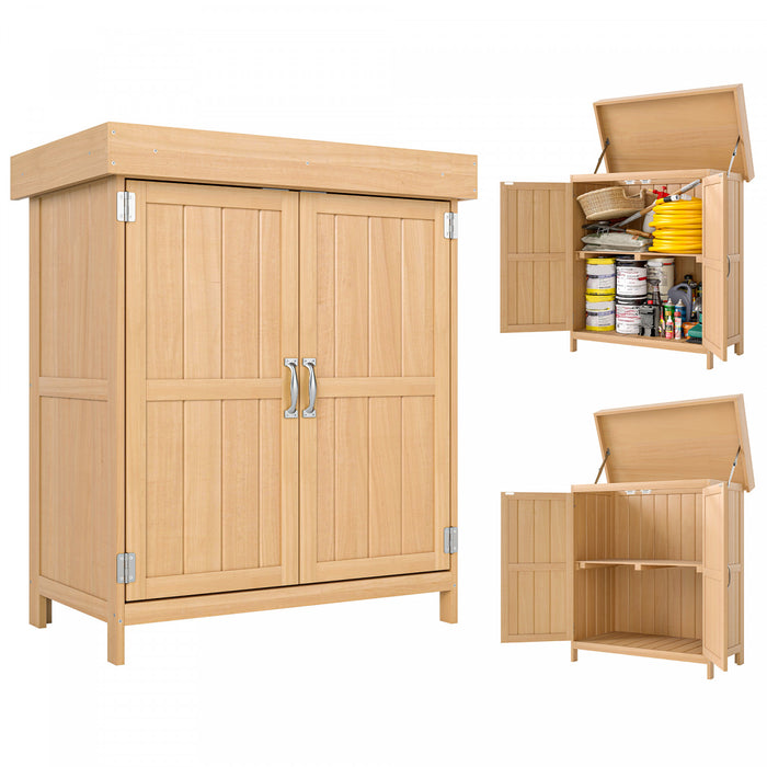 Outsunny Abri De Jardin En Bois Avec Toit A Charniere, Bois Naturel