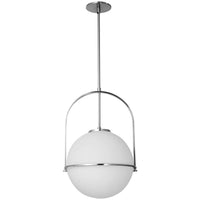 Petit luminaire suspendu Paola de Dainolite en verre blanc opale, avec fini chromé poli et 1 ampoule