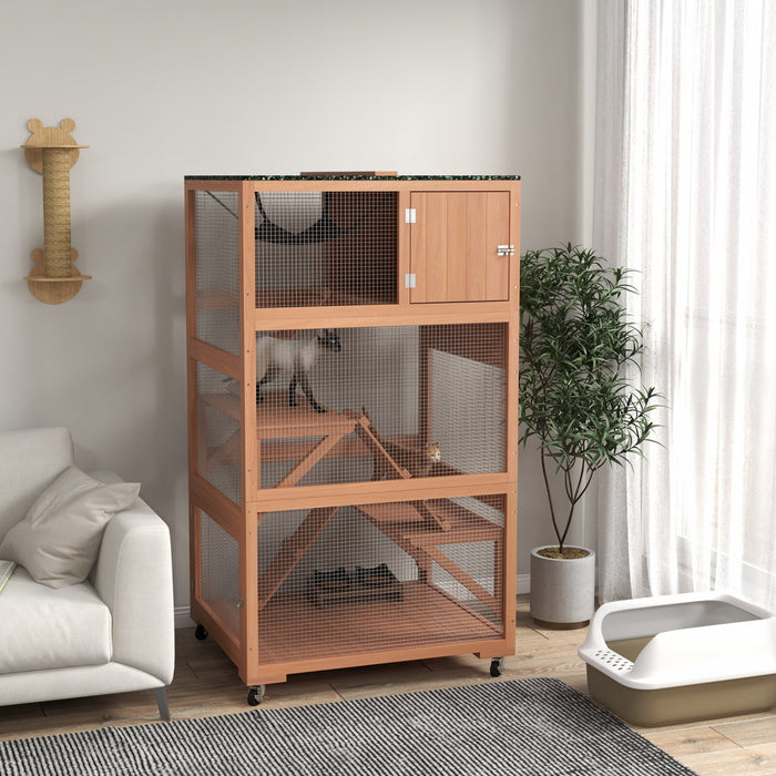 34\" L Catio Maison D'exterieur Pour Chat Sur Roues, Orange