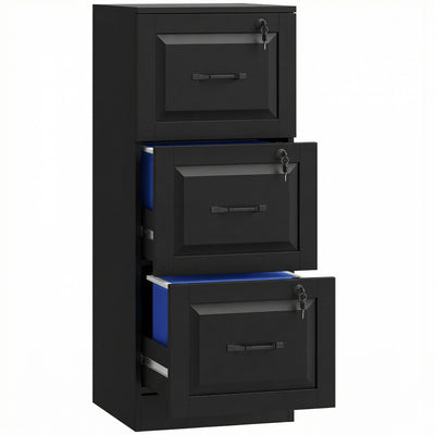 HOMCOM 3 Drawer File Cabinet with Lock, Vertical Filing Cabinet, Black